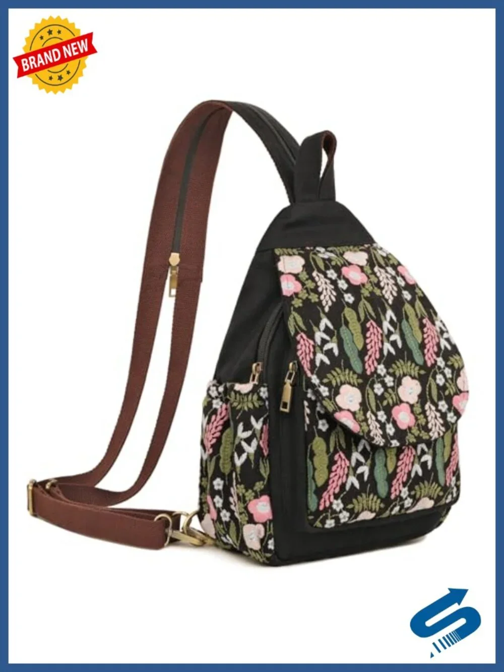 Canvas Embroidered Boho Sling Backpack for Women Travel Chest Bag